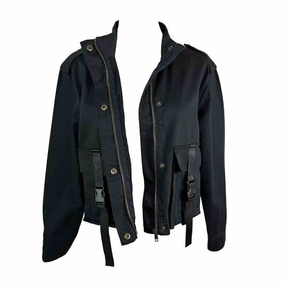 Black Short Jacket Buckle Pockets Womens Size Small Misc Elevated Basics Coat - Picture 5 of 10